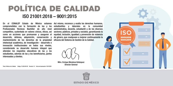 ConalepBQA's tweet photo. Nuestra Política de Calidad está alineada a la Norma ISO 21001:2018 garantizando la equidad, inclusión, igualdad y prevención de la violencia de género.
#ApasionadamenteCONALEP 
@Conalep_Edomex https://t.co/diJ1Blgwf6