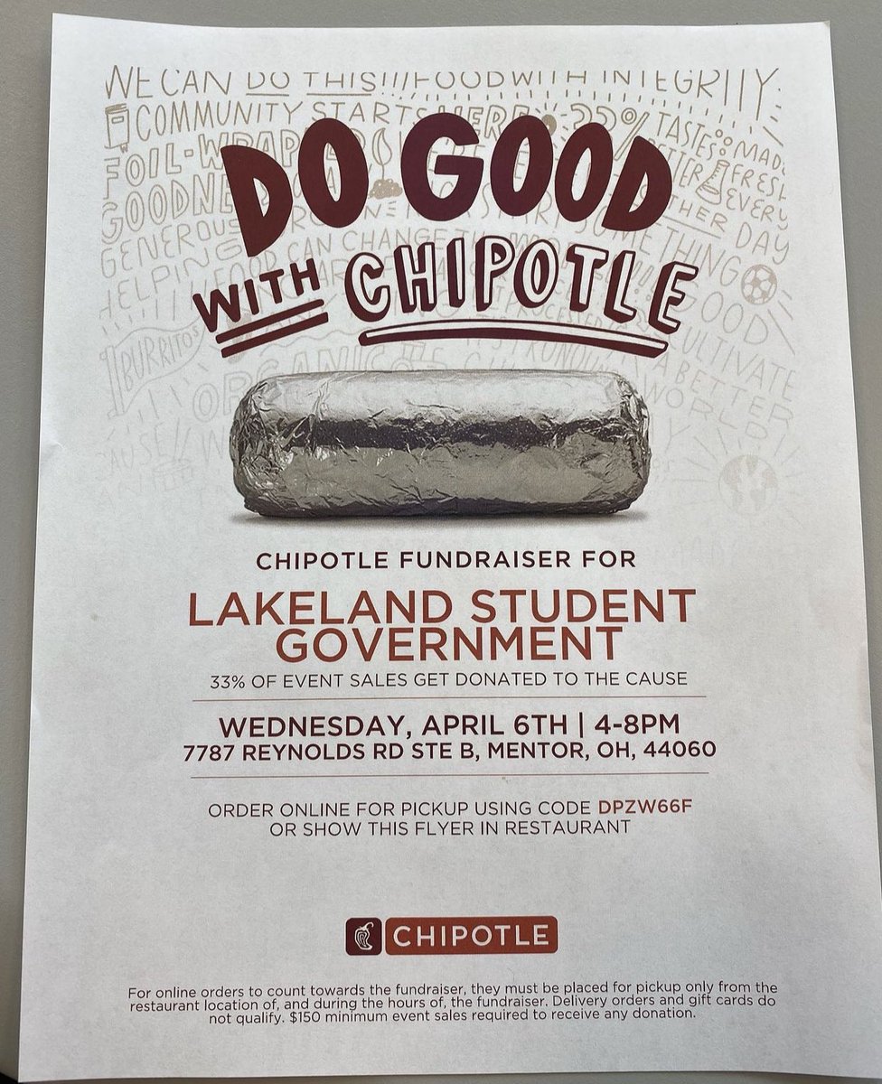 LakelandCAB's tweet photo. dine to donate! bring in this flyer posted around various tables or just say you’re buying chipotle in cause of the lakeland fundraiser. dine at the chipotle on reynolds rd between 4pm and 8pm on april 6th, all of the sales go towards ukraine !! https://t.co/BUugLWfF2E