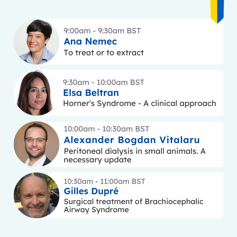 thewebinarvet's tweet photo. There's just 3 days left until we host the Vets for Ukraine Online Conference, with thanks to @FecavaVets.
Have you seen the event programme yet? Enjoy 10+ hours of CPD/CE lectures on a variety of #veterinary topics delivered by experts!
Sign up & donate 👇 #VetsForUkraine