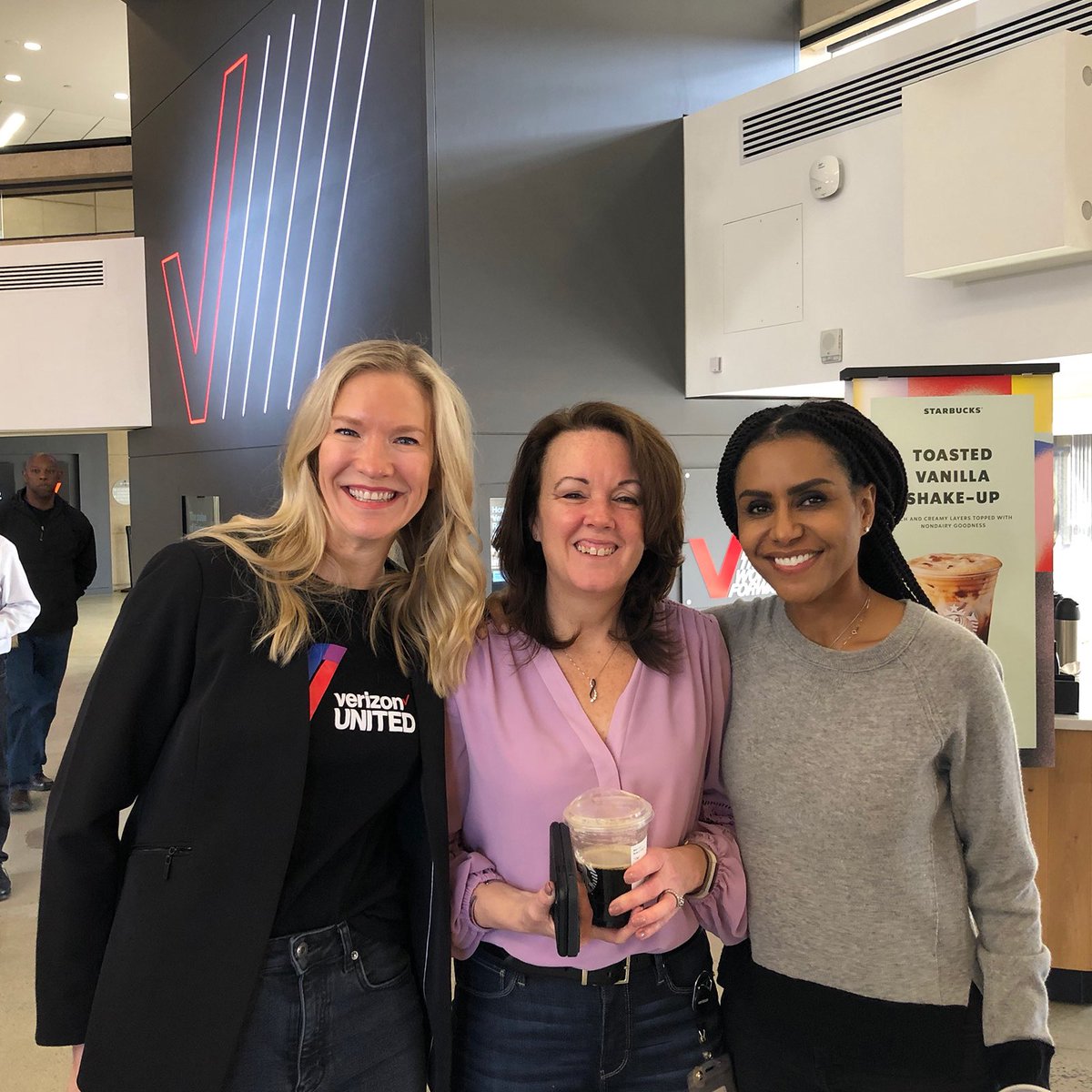 sam__hammock's tweet photo. We activated our hybrid work model in the U.S. this week & thereโs a buzz of energy in our offices - beyond the coffee that @hansvestberg served. This is just the beginning - weโll continue evolving #workforward together & building an even better Verizon for the #VTeam. https://t.co/SvDVXEbODO