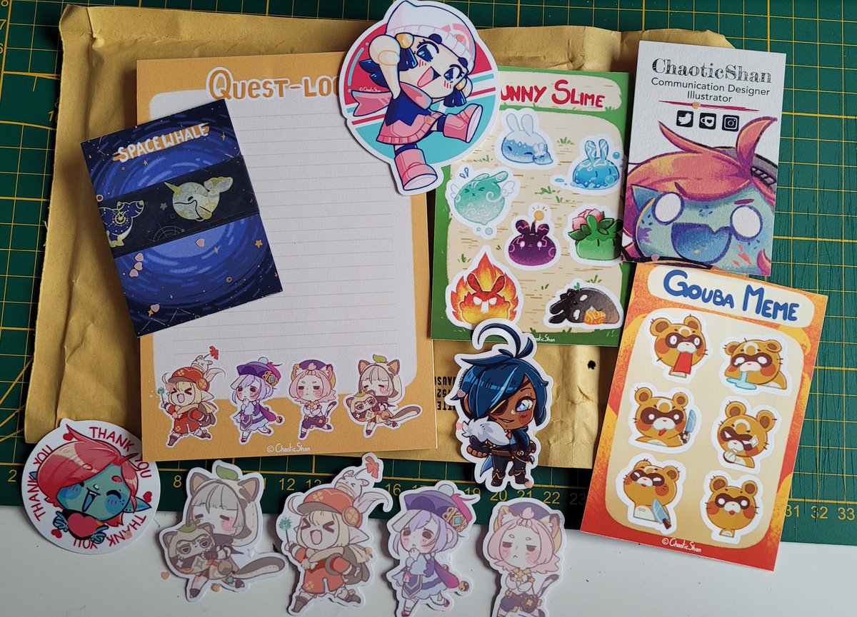 I've got my package from <a href="/ChaoticShan/">Shan The Undead 💀</a> today and look around all the cute stickers 💕✨
If you like genshin or cute stuff in generell you should check out her etsy!