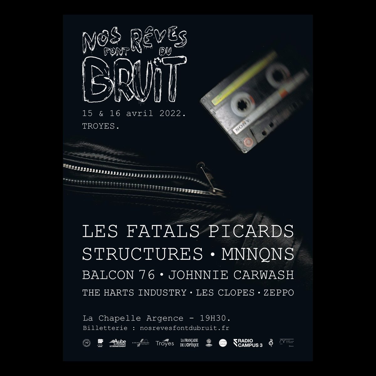 ⏳C'est dans moins de 10 jours !⏳

Nos Rêves Font Du Bruit, c’est dans moins de 10 jours ! Soyez prévoyants et cliquez ici pour prendre vos places : nosrevesfontdubruit.fr/billetterie/

On en profite pour remercier nos partenaires sans qui cette deuxième édition ne tiendrait pas debout🖤