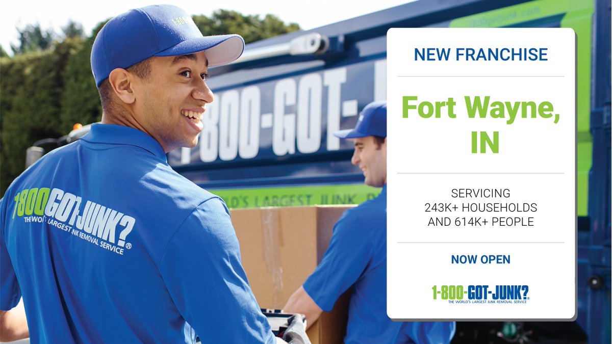 1800GOTJUNK's tweet photo. Starting April 6, we’ll be providing exceptional junk removal to 614,000+ more people with our new franchise launching in Fort Wayne, IN. Make springtime a breeze with 1-800-GOT-JUNK? in your neighborhood today! https://t.co/rnMZq6jdOm https://t.co/5m5Hyd4UD9