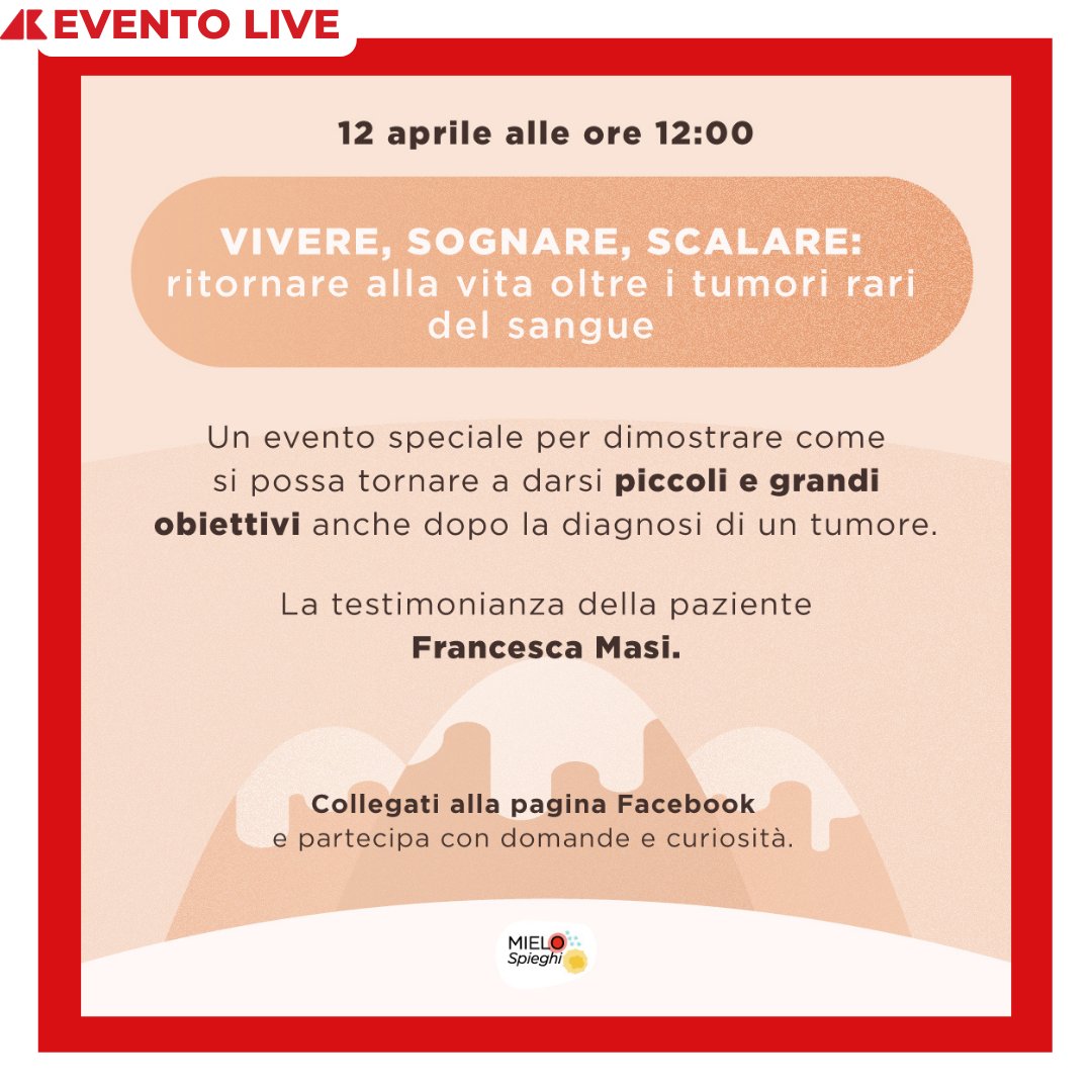 Adnkronos's tweet photo. Una diagnosi di malattia non deve essere sinonimo di rinuncia. Se ne parlerà il 12 aprile alle 12:00 nella Diretta Facebook di #MieloSpieghi visibile a questo link: https://t.co/UBq18PgZVm https://t.co/zw7FCtNXPL