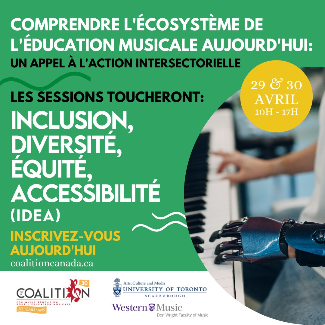 Les 29 et 30 avril, joignez-vous à nous pour notre symposium d'avril, Comprendre l'écosystème de l'éducation musicale aujourd'hui : Un appel à l'action intersectorielle.