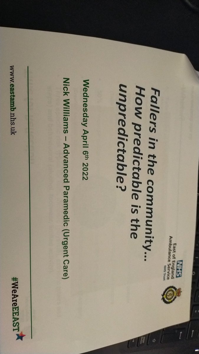 NkwilliamsNw's tweet photo. @SNEE_ICS honoured to be able to share an ambulance perspective on the impact of Falling on the elderly and how @EastEnglandAmb @EEAST_QI can positively change practice.
#PHM #Publichealthmanagement
@steve11010770 https://t.co/1XmpCNzaTt