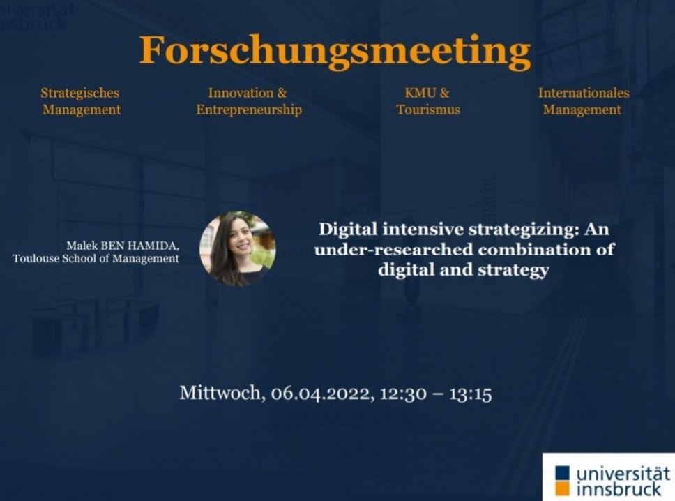 MalekBH5's tweet photo. It was a great starting point with the University of Innsbruck, Austria. @uniinnsbruck 
Special thank to Prof. Julia Hautz and to all the participants.
#PhD 
#research 
#visiting 
#strategic_management https://t.co/3Hv3ZimJog