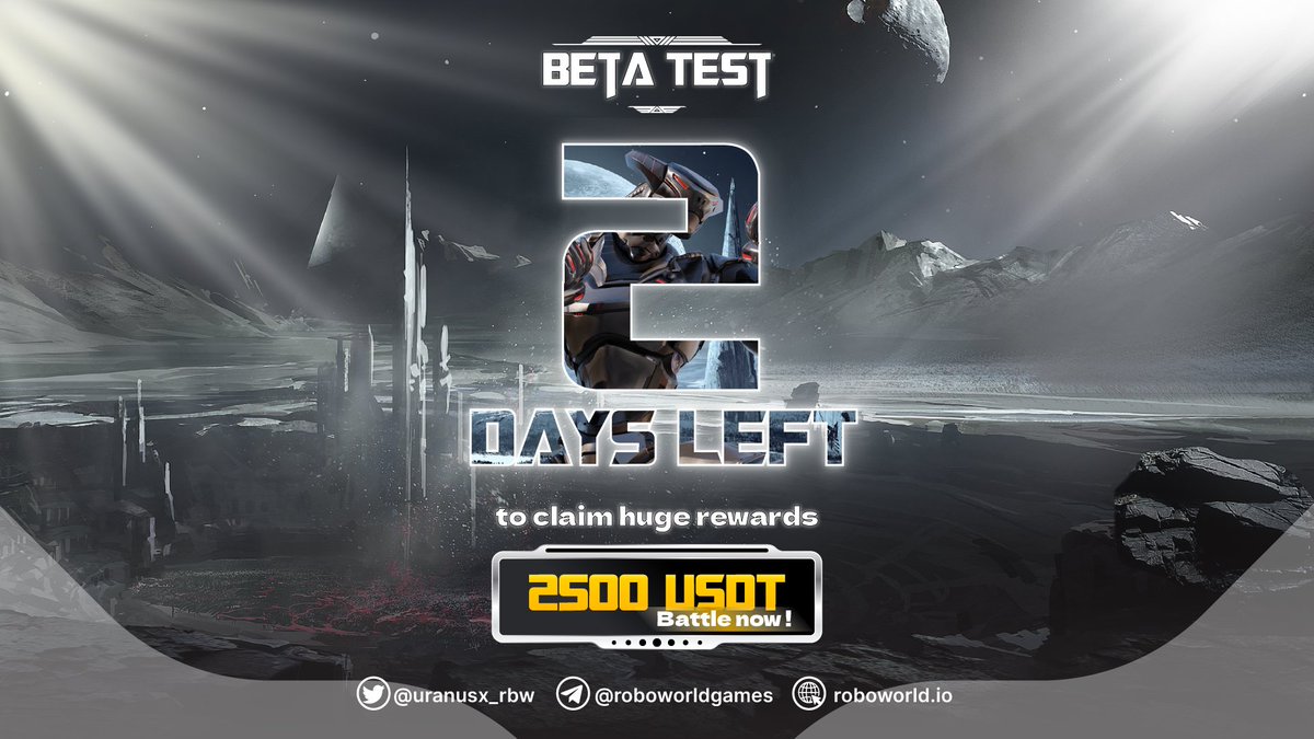 MMICG1's tweet photo. COUNTDOWN TO THE END OF THE BETA TEST: 2 DAYS LEFT! 
🗓 Your enemies are plowing day and night, spare no effort if you don't want 2500 USDT prize pool to get out of hand.
⏰ End time: 3:00 AM, April 8th (UTC)
🦾 Show us your energy. 
#UranusX #RoboWorld #ROBO #URA https://t.co/vZ0KIMMn1N