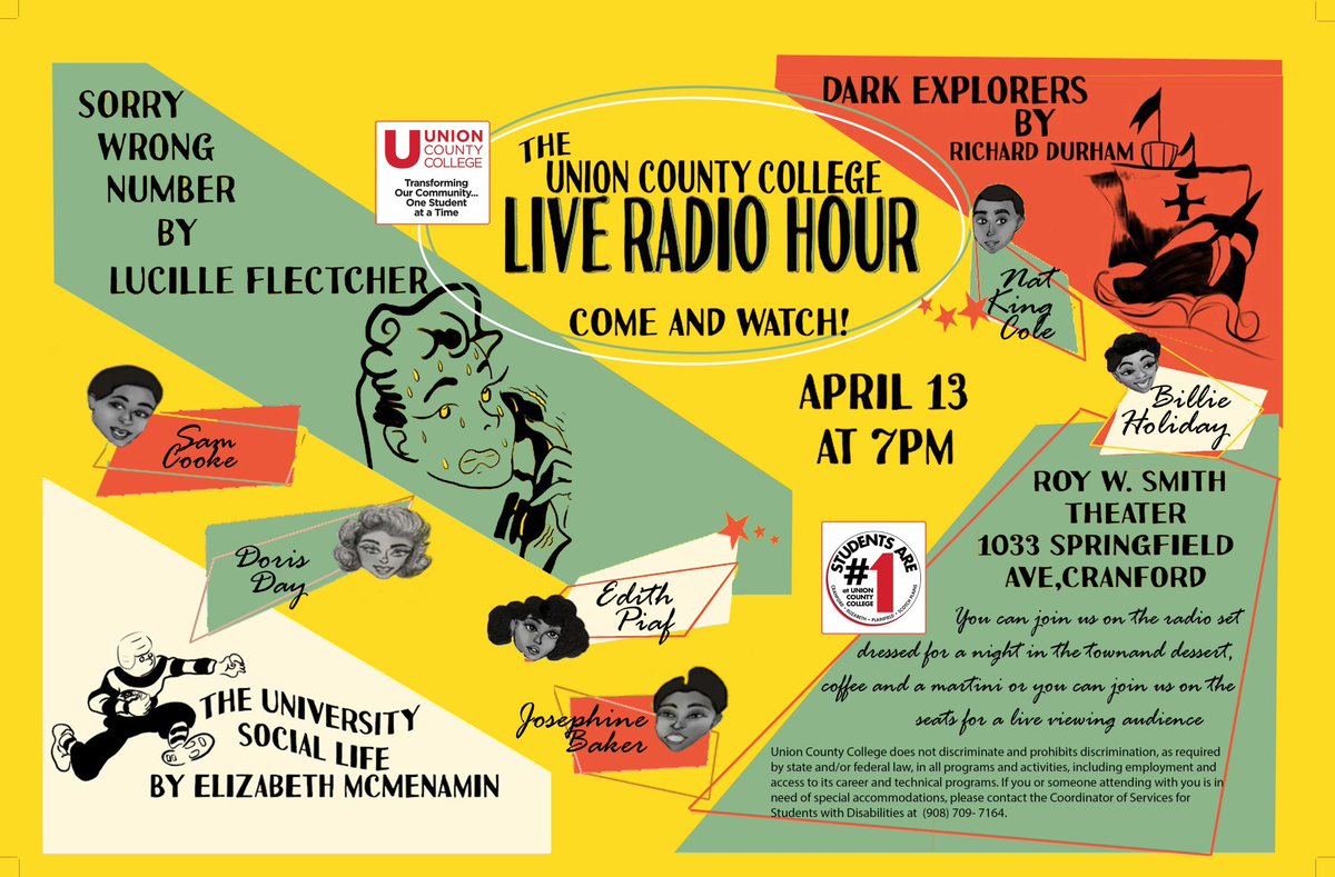 COME JOIN US APRIL 13 at 7 PM AT THE ROY SMITH THEATER FOR THE UNION COUNTY LIVE RADIO HOUR, AN EVENING OF RADIO IN THE 50s!
The Humanities Division presents an evening of interactive recreation of a 50s Live Radio Hour.
