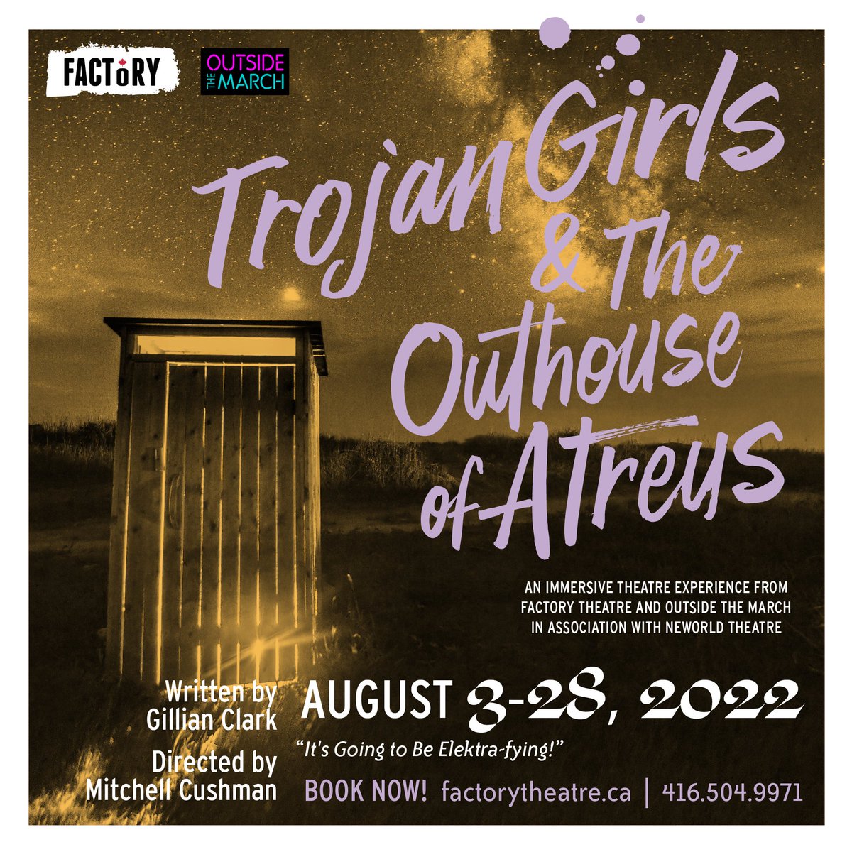 Announcing our first large-scale, in-person, immersive production in almost three years: the Premiere of TROJAN GIRLS &amp; THE OUTHOUSE OF ATREUS!

🎟️ outsidethemarch.ca/the-experience…

<a href="/FactoryToronto/">Factory Theatre</a> <a href="/CanadasNAC/">National Arts Centre</a> <a href="/twoplanks_ct/">Two Planks Theater</a> @NewWorldTheatre 

#theatre #launch #toarts #performance #summer