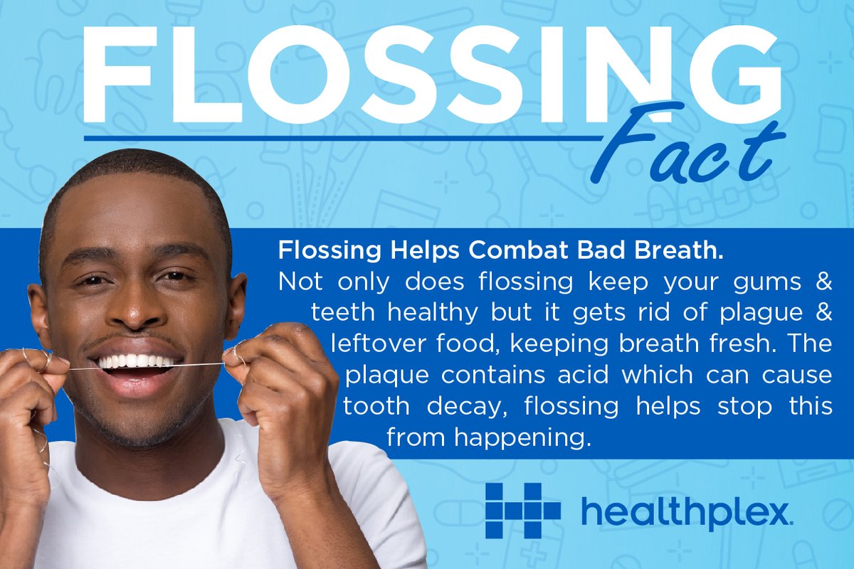 HealthplexDentl's tweet photo. Not only does flossing keep your gums & teeth healthy but it gets rid of plague & leftover food, keeping breath fresh. Plaque contains acid which can cause tooth decay, flossing helps stop this.
#oralhealth #flossing #healthplex #smilehealthplex #badbreath #dental https://t.co/RbHNmwB8HH