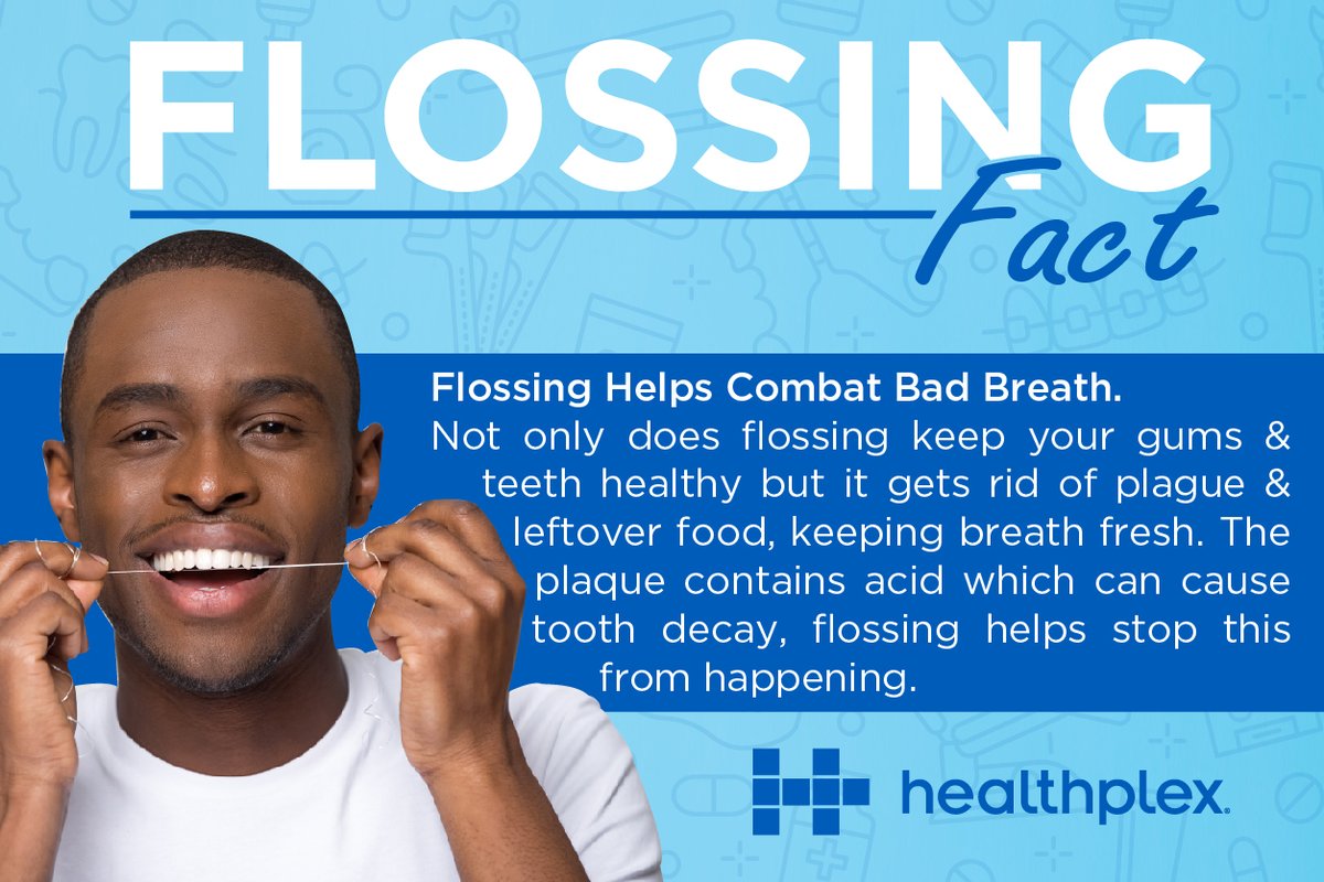 Not only does flossing keep your gums & teeth healthy but it gets rid of plague & leftover food, keeping breath fresh. Plaque contains acid which can cause tooth decay, flossing helps stop this. #oralhealth #flossing #healthplex #smilehealthplex #badbreath #dental