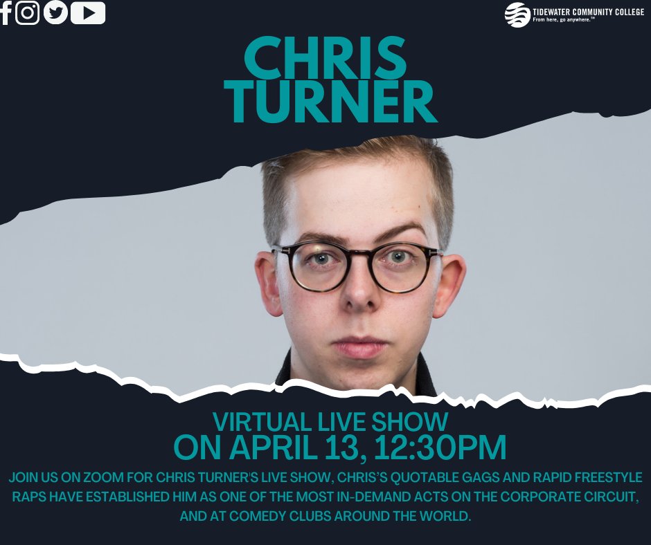 TCCChesapeake's tweet photo. Next week we have the privilege to host Chris Turner! Chris’s quotable gags and rapid freestyle raps have established him as one of the most in-demand acts on the corporate circuit, and at comedy clubs around the world. Join us on Zoom, through your canvas page! #tccva #tidewater https://t.co/BMd2S9sSq0