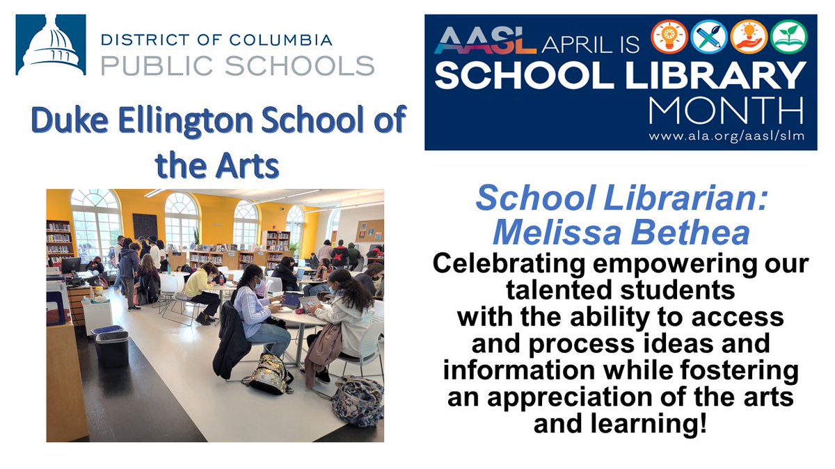 For School Library Month, celebrating 
@artslibrarian88 Melissa Bethea from @DukeEllingtonDC, Duke Ellington School of the Arts.  @aasl, @dcpublicschools