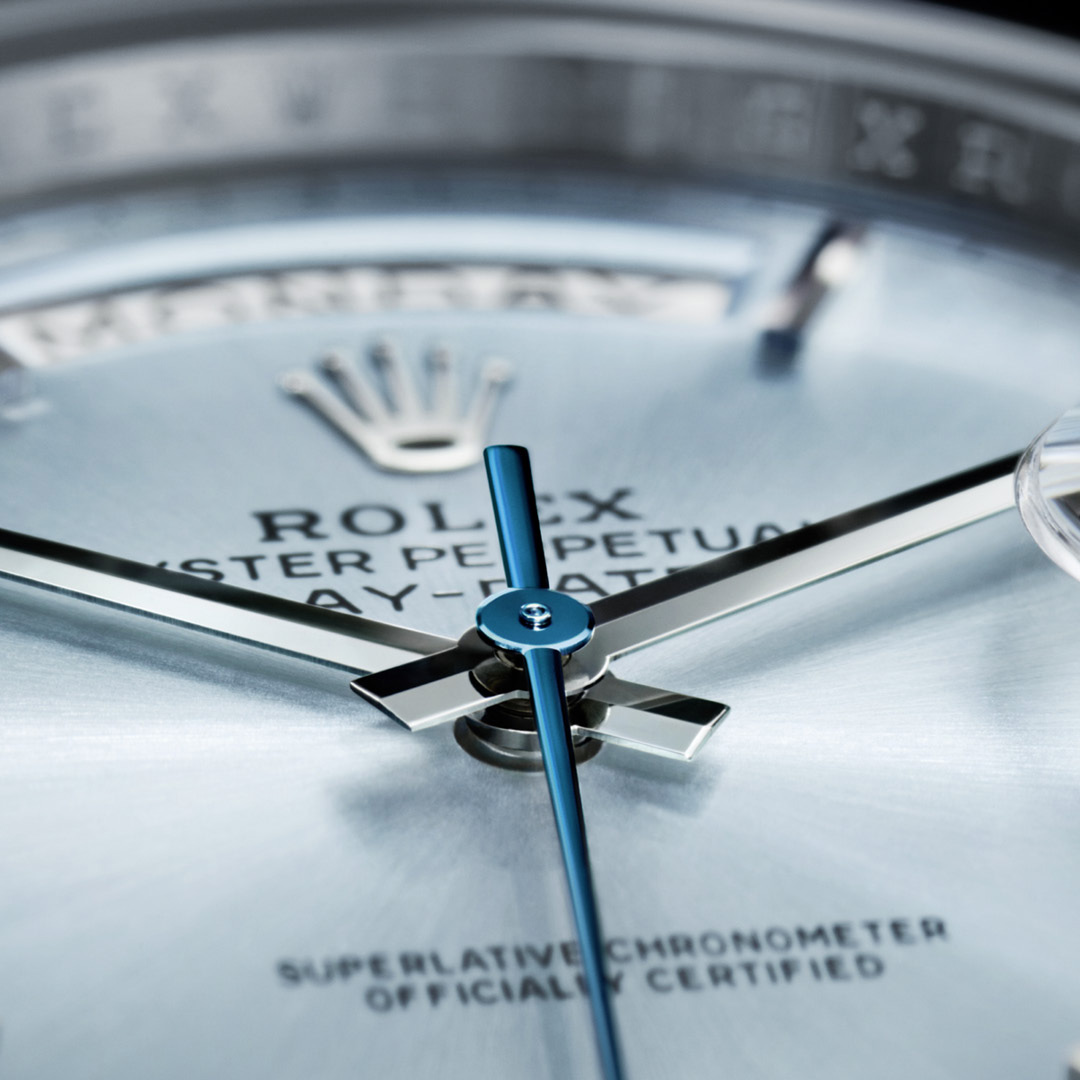 ROLEX's tweet photo. An innovative new manufacturing process has enabled us to create the fluted bezel in 950 platinum for this new version of the #DayDate 40 with a luminous ice-blue dial. Discover more https://t.co/bVqdDVjXSJ #WatchesandWonders2022 https://t.co/vR3zuD1kE0