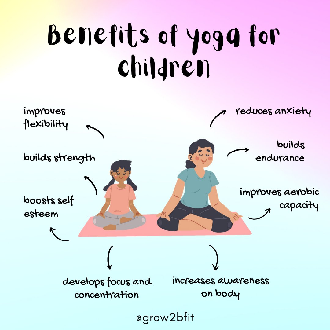 Grow2BFit's tweet photo. Encourage children to participate in yoga, it has many benefits to their health and well-being. 

#yoga #grow2bfit #tucson #yogaathome #mindfulness #exercise #healthtips #healthbenefits #medication #fitness #yogapractice #yogalife #inspiration #fitfam #benefits #wellnesswednesday https://t.co/apJZ8KQfaZ
