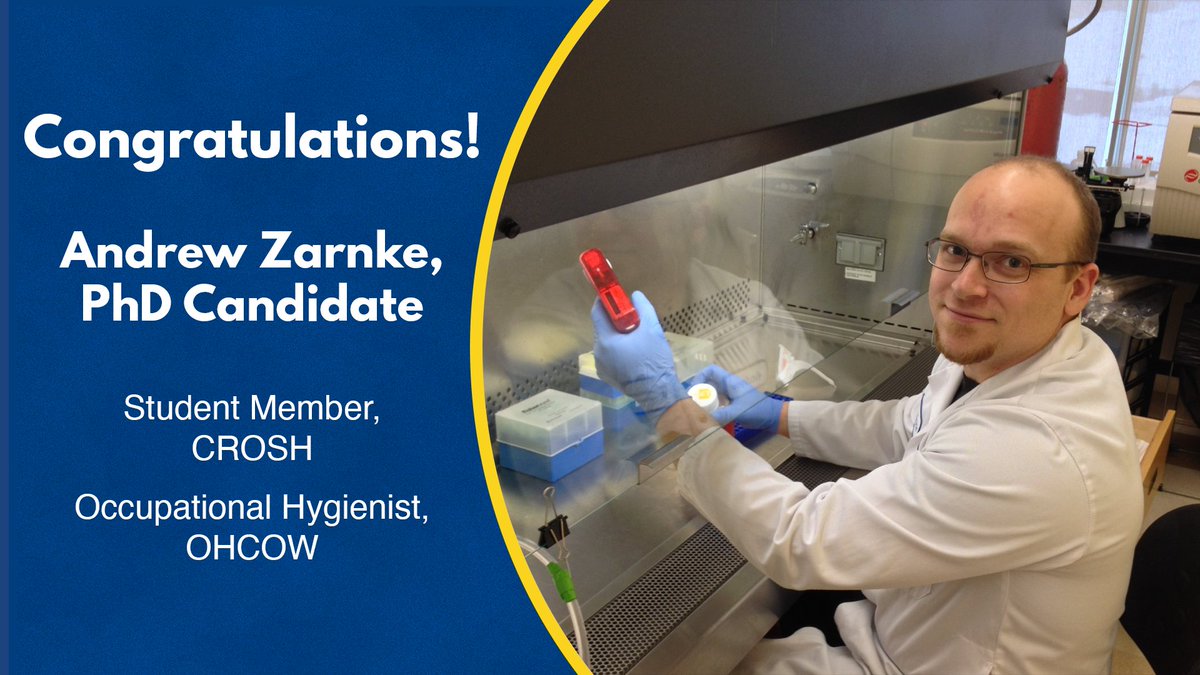 CROSH_CRSST's tweet photo. Congrats to @LaurentianU PhD Candidate @AndrewZarnke for passing his comprehensive exams last week! Andrew is researching potential cardiovascular health effects from McIntyre Powder exposure in the Ontario #mining industry. Well done, Andrew!
#OHS #McIntyrePowder
(1/2) https://t.co/IjlNO0cxVV