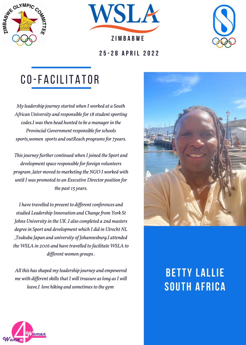 Super proud to partner with the Zimbabwe Olympic Committee to deliver the Women Sport Leadership Academy Zimbabwe 2022 under the patronage of University of Chichester.
Introducing a power woman, Betty Lallie, one of the two Co-Facilitators for the programme. 
#womeninsport