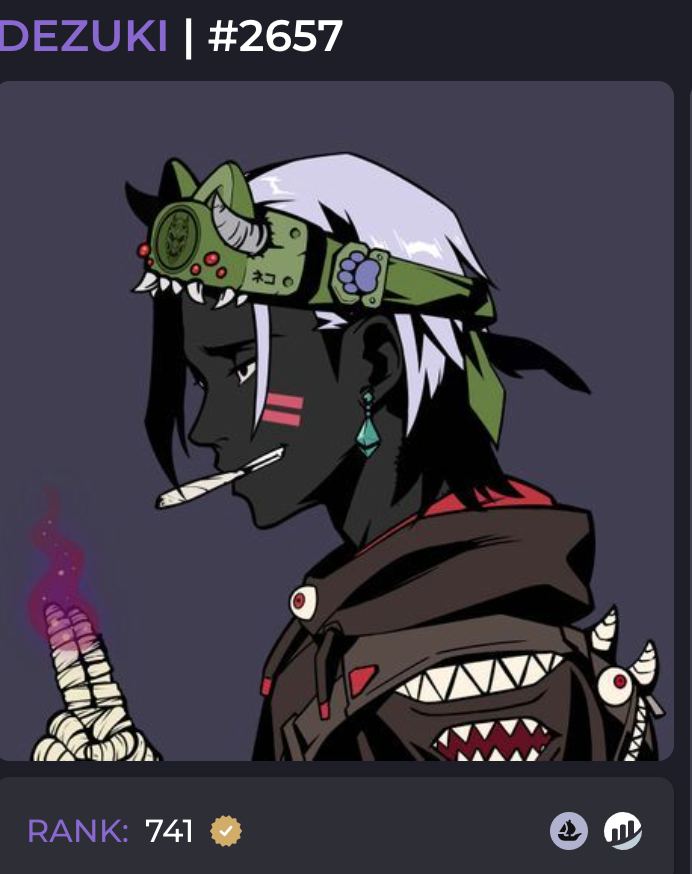 nft_dragos's tweet photo. SUPER HYPED FOR THE AMA COMING SOON @DezukiOfficial IT'S GOING TO BE FIRE. #NFTs #NFTCommunity #DEZUKI #DezukiFollowDezuki

Dezuki up for sale. Rank 741 at only 0.275eth. Will be delisting soon! This is a great opportunity before the #floorprice rockets!

https://t.co/ZMAMinn2UQ https://t.co/kaGYl0D9uF