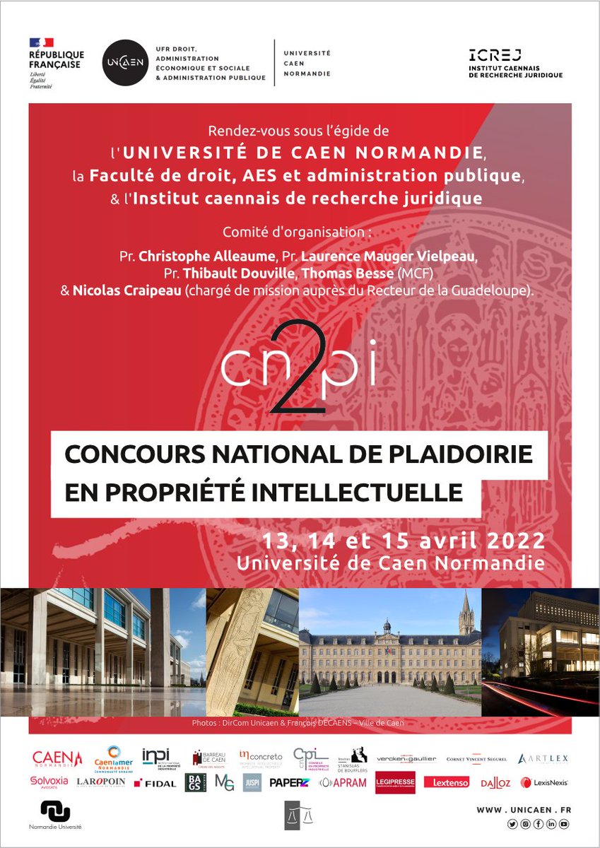 J-7 avant la 13e édition du cn2pi à <a href="/Caenlamer/">Caen la mer</a> <a href="/CaenOfficiel/">Ville de Caen</a> <a href="/Universite_Caen/">Université de Caen Normandie</a> <a href="/facdroitcaen/">UFR Droit Caen</a>  <a href="/DroitNumeriCaen/">M2 Droit du Numérique Caen</a> Plus de cent personnes (étudiants, universitaires et praticiens) réunis autour de la PI ! cc @LECAM_S <a href="/sylvainchatry/">Sylvain Chatry</a> @favreau_amelie  <a href="/INPIFrance/">INPI France</a> <a href="/CNCPI_FR/">CNCPI</a>