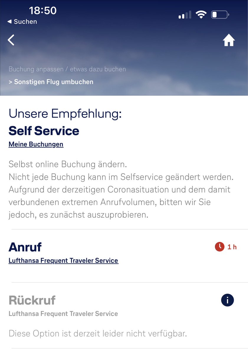 Hallo ⁦<a href="/Lufthansa_DE/">Deutsche Lufthansa</a>⁩  - wann ändert sich diese unterirdische Erreichbarkeit des Call Centers? Wir müssen 1 Pax aus einer Buchung mit 2 Pax umbuchen. Geht online nicht. Zwang zum No Show? Damit verfällt das Ticket. Unglaublich dreist! #lufthansa #servicewüste #monopolist