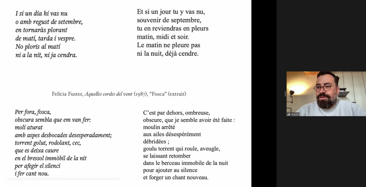 La llengua de #FelíciaFuster és molt particular, estranya en la seua estructura i les imatges que empra. Duu la sintaxi al límit. No va ser fàcil traduir-la/acollir-la en llengua francesa. Però quin resultat, <a href="/audimarc/">Audimar Cedeño</a> !