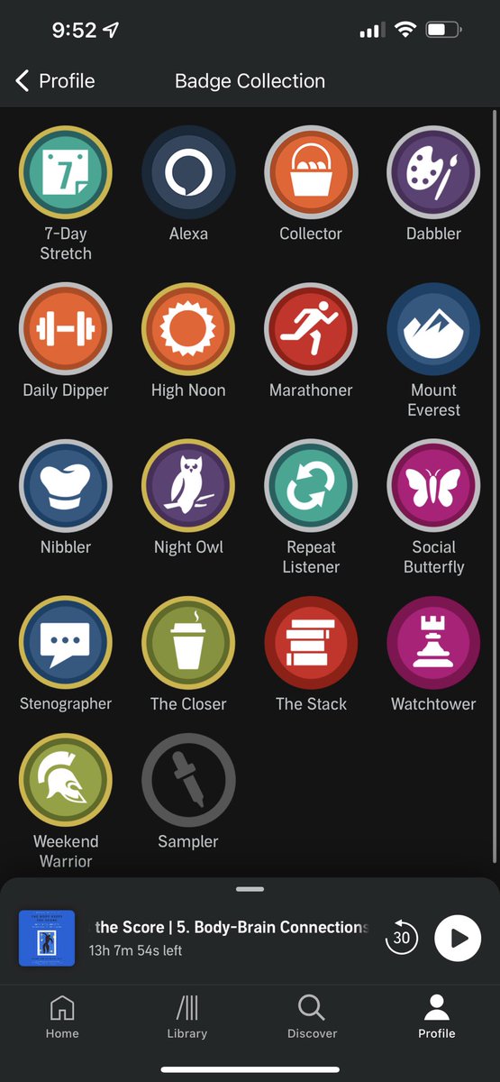 angeljosorio's tweet image. While y’alll flex your NFT bags I’ll flex this 😂 @audible_com #Audible #audiobooks #Badgecollection