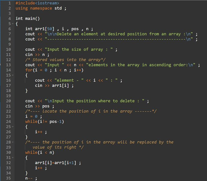 tripathi__vt's tweet photo. day"68" of #365daysofcode with 
@scaler_official

problem : "write a program to delete a element from a desired position in an array ."
//Started with C++//
#scalerdiscord #scalerlearning https://t.co/dLaElnbNoV