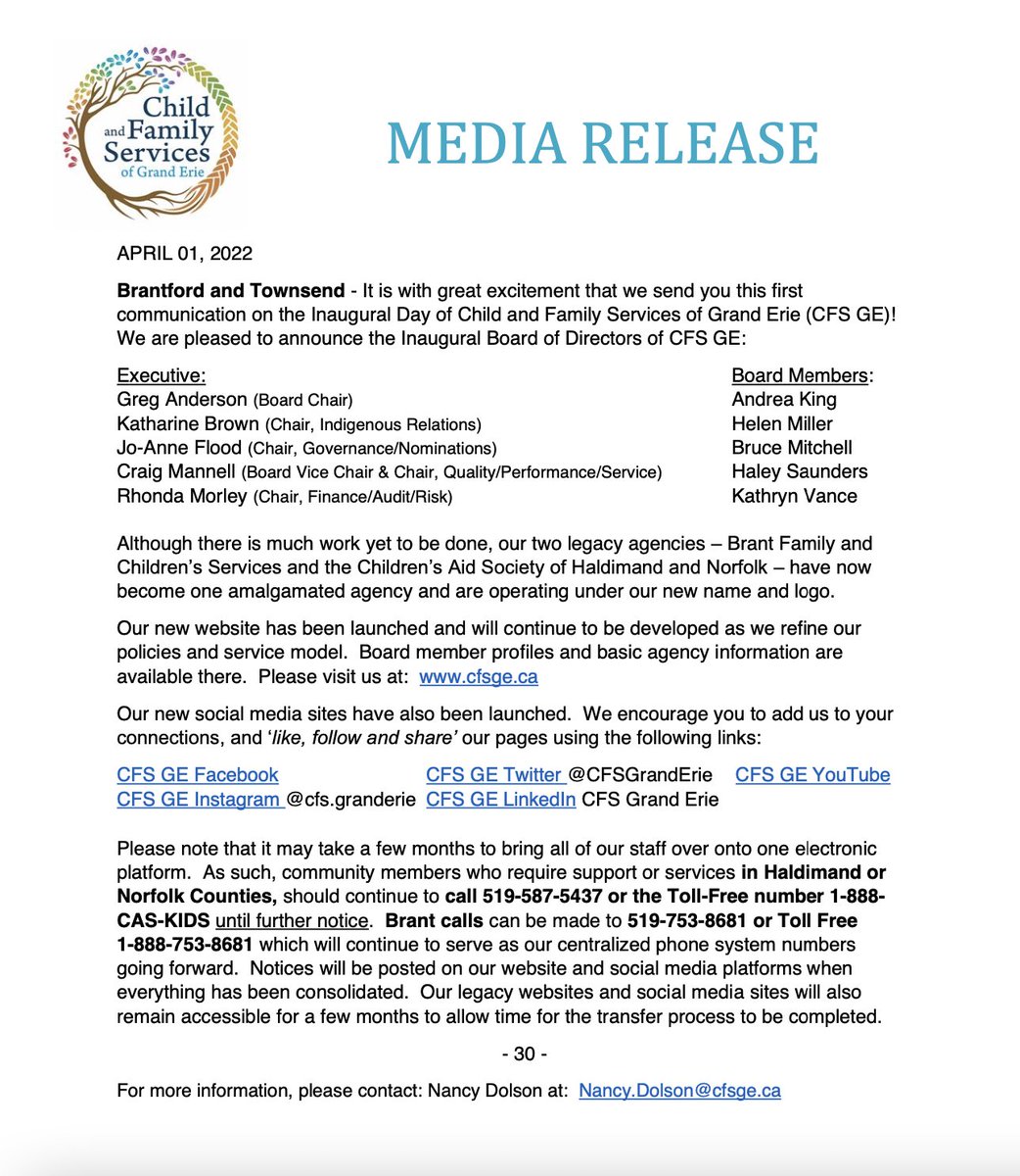 Don't forget to add the new Social Media accounts for <a href="/CFSGrandErie/">Child and Family Services of Grand Erie</a>! Like, Follow and Share our pages:

Instagram: instagram.com/cfs.granderie/
Facebook: facebook.com/CFSGrandErie
LinkedIn: bit.ly/38i8W0B
YouTube: bit.ly/36ILJUQ

Thank you for your continued support!