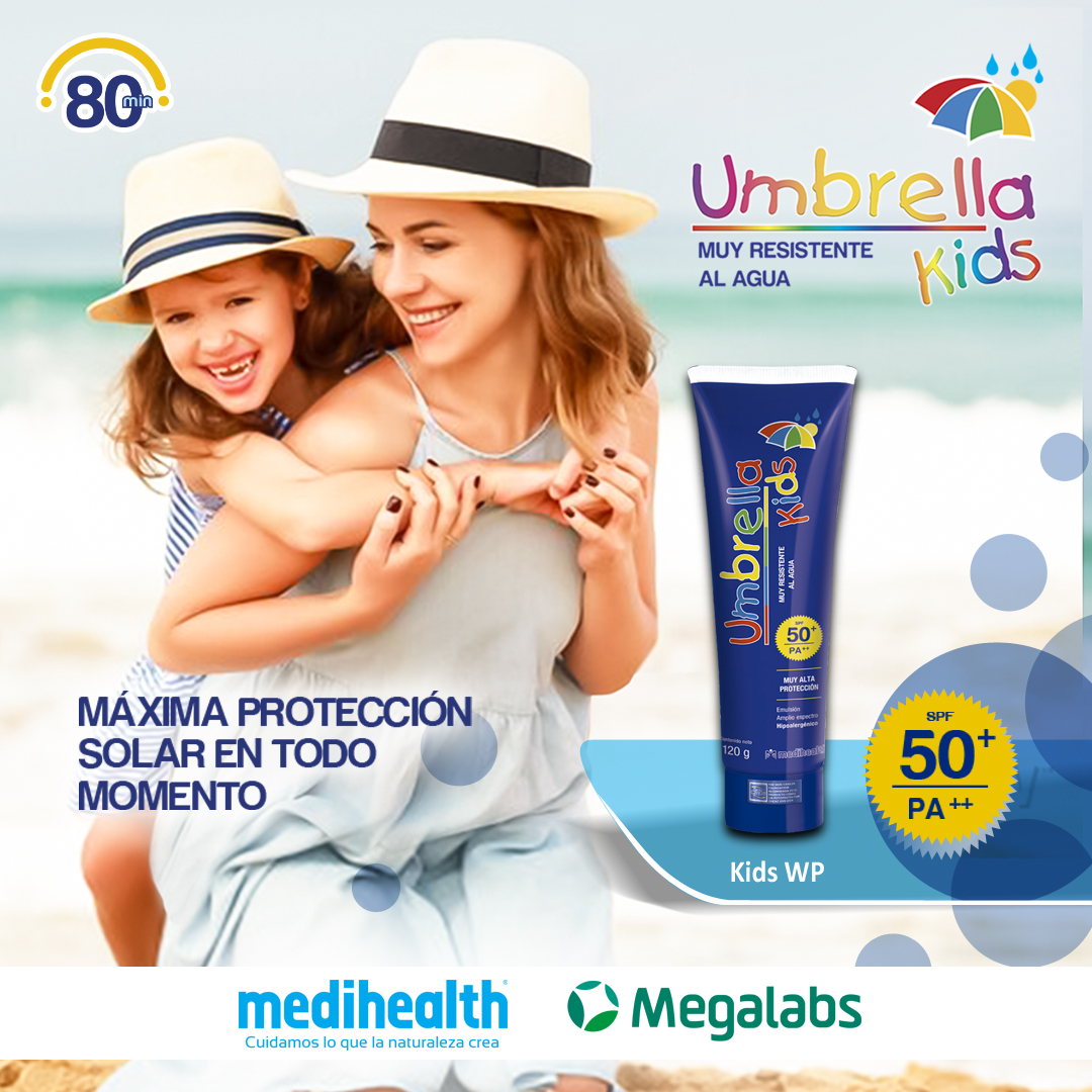 #UmbrellaKids Resistente al Agua SPF 50+ 🏖️ Es un producto dermatológicamente probado e hipoalergénico, diseñado para niños considerando sus intensas jornadas de actividad física y deportiva dentro y/o fuera del agua.

#Vacaciones #Niños #Medihealth