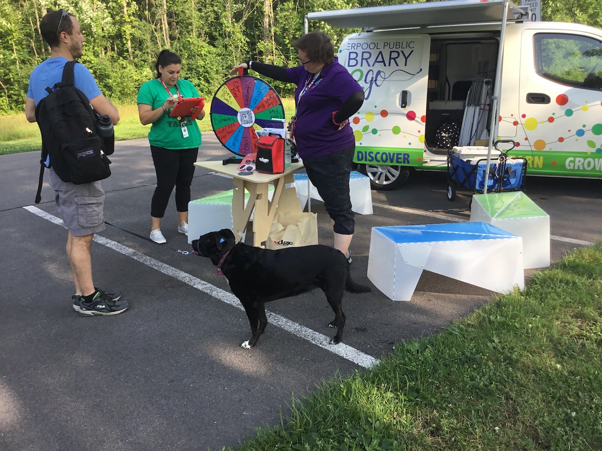 LiverpoolPubLib's tweet photo. It's National Library Outreach Day!
Our Community Engagement staffers are dedicated to bringing our LPL2Go van and book bike cart out and about throughout the Liverpool Public Library Community.  
#LiverpoolPublicLibrary #LPLevents #LibrarysTransform #LibraryOutreachDay https://t.co/7W5FAo6Z3U