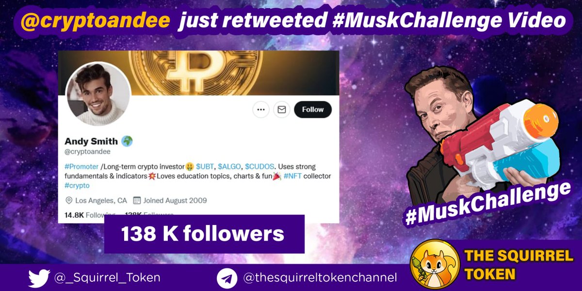 _Squirrel_Token's tweet image. New influencer with 138k followers just retweeted #MuskChallenge video