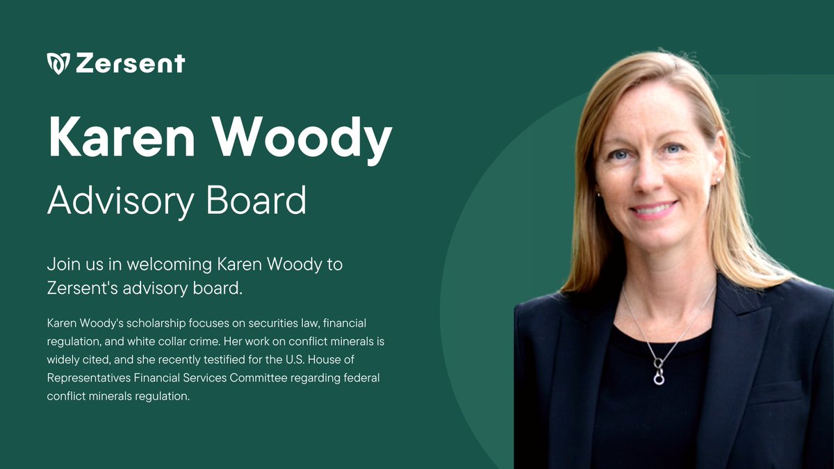 We are excited to announce that <a href="/KEWoody/">Karen Woody</a> has joined <a href="/goZersent/">Zersent</a>'s advisory board.

#ESG #Sustainability #securities