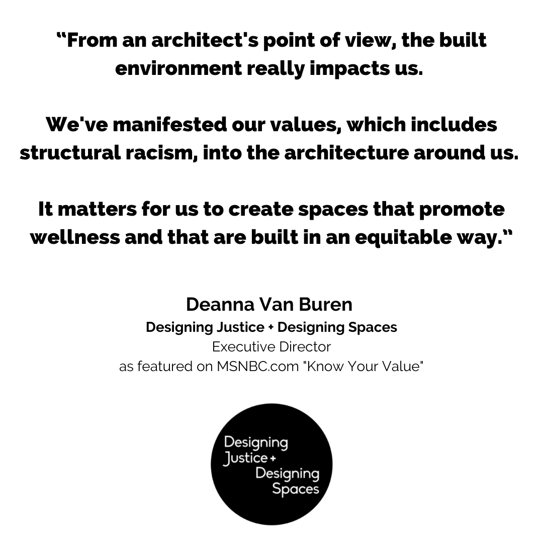 “Deanna Van Buren increasingly felt called to use her talents to create true change in the world around her. Now, she designs #RestorativeJustice spaces to promote healing instead of punishment.”

Thank you @MSNBC <a href="/KnowYourValue/">Know Your Value</a> for sharing DJDS's vision.