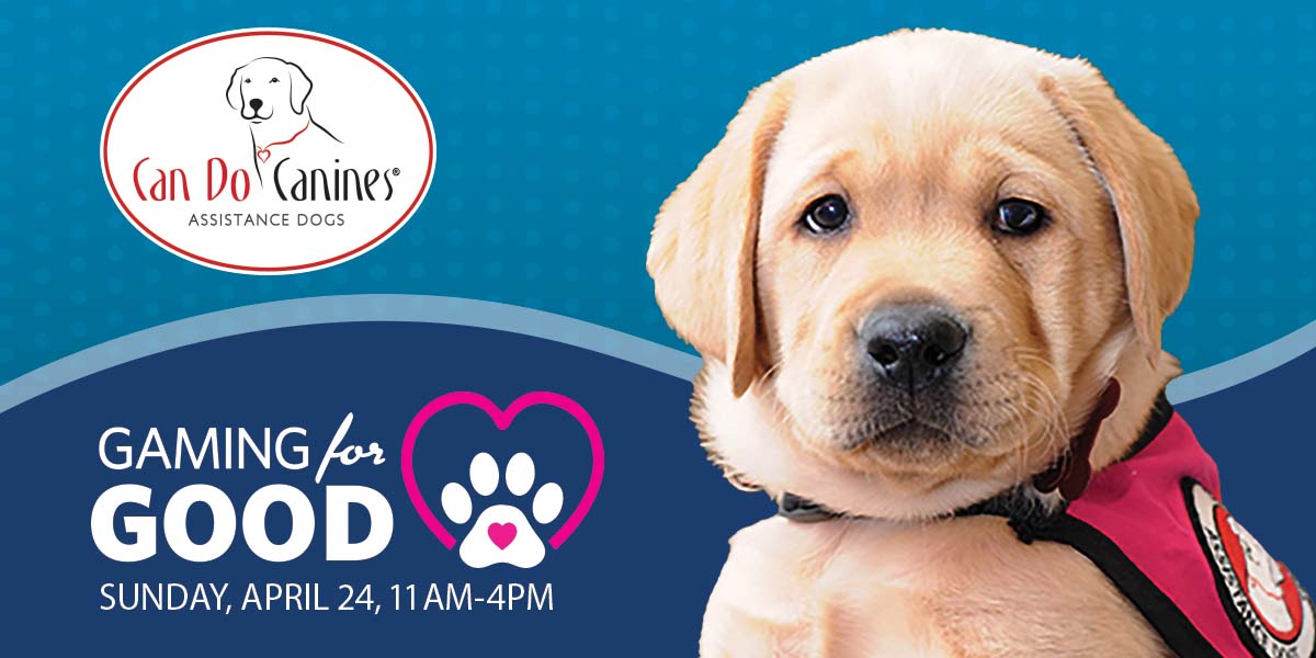 ticasino's tweet photo. Bring the family to Gaming for Good in Full Deck from 11am-4pm on April 24. Join us for FREE family-friendly activities like live demonstrations, making tie blankets, mask coloring &amp; simulated puppy training classes presented by @CanDoCanines. 

Details ➡️ https://t.co/vRI7kSneO8 https://t.co/Hn0axQTeBk