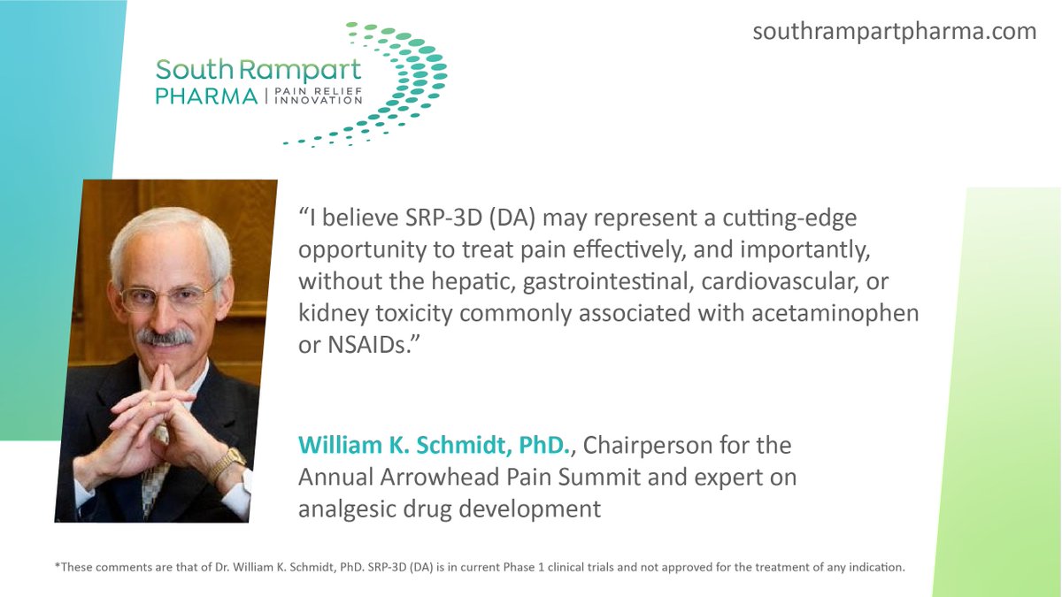 SR_Pharma's tweet photo. International pain expert, Dr. Schmidt, shares his excitement for our lead program SRP-3D (DA). 

#Pain #PainManagement #BetterSolutions​ #PainSolution #PainRelief https://t.co/J1WT5cuzbp