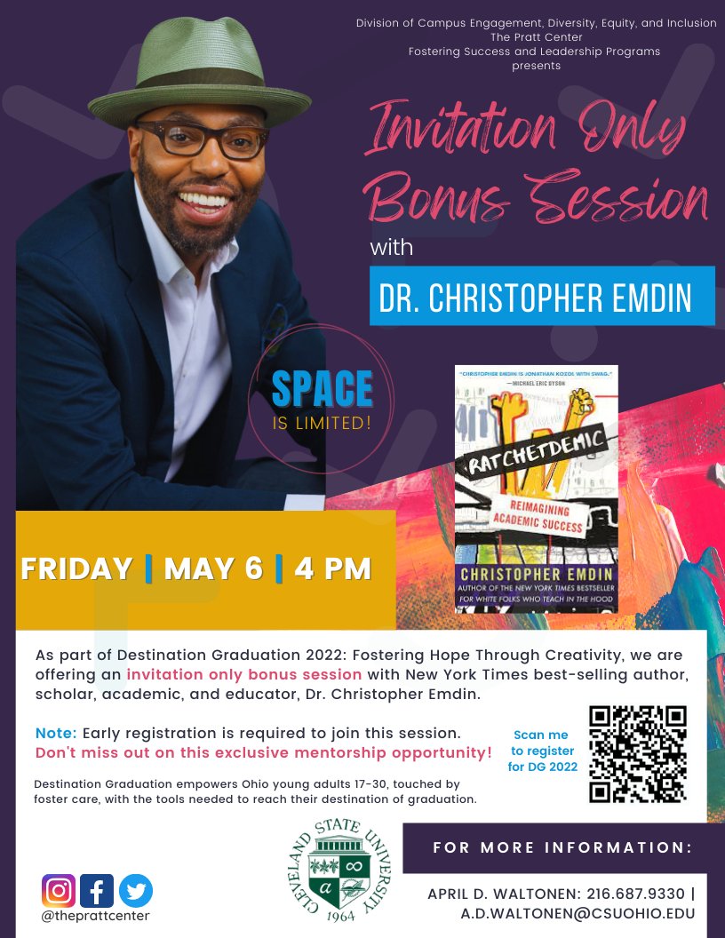 Note: Early registration is required to join this session.
Don't miss out on this exclusive mentorship opportunity!

#clevelandstate #clevelandstateuniversity #engagedlearning
#ohiofosterlivesmatter
#chrisemdin
