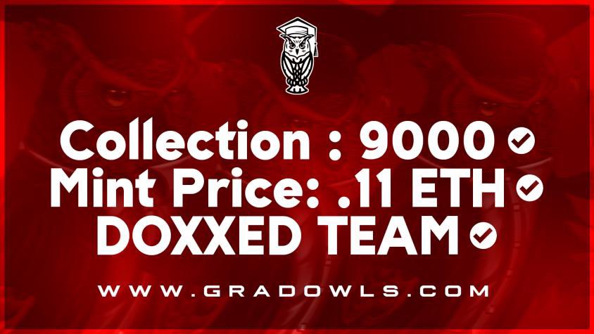 GradOwls NFT a collection of 9000 Owl NFTs inspiring change in the education system. Releasing Q3.