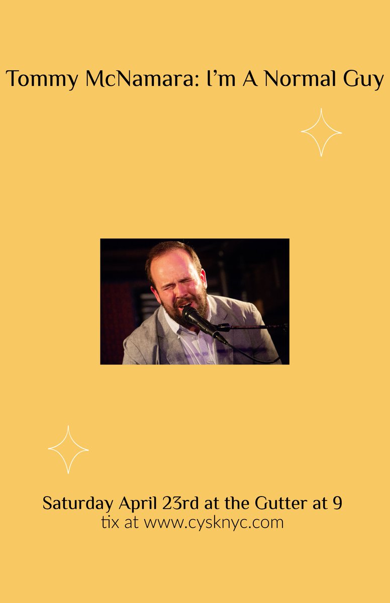 Tommy McNamara (@tommymcnam) on Twitter photo On April 23rd I'm running my second hour in full for the first time at @cyskNYC.
Hosted by <a href="/mikelebovitz/">Mike Lebovitz</a> , with <a href="/kendall_farrell/">Kendall Farrell</a> doing an opening set. I'll be joined by full band ft. <a href="/1800PATBYRNE/">Pat Byrne</a> <a href="/MrChrisDonahue/">Chris Donahue</a> and MORE!
For tix go to cysknyc.com/tickets and select 4/23 On April 23rd I'm running my second hour in full for the first time at @cyskNYC.
Hosted by <a href="/mikelebovitz/">Mike Lebovitz</a> , with <a href="/kendall_farrell/">Kendall Farrell</a> doing an opening set. I'll be joined by full band ft. <a href="/1800PATBYRNE/">Pat Byrne</a> <a href="/MrChrisDonahue/">Chris Donahue</a> and MORE!
For tix go to cysknyc.com/tickets and select 4/23