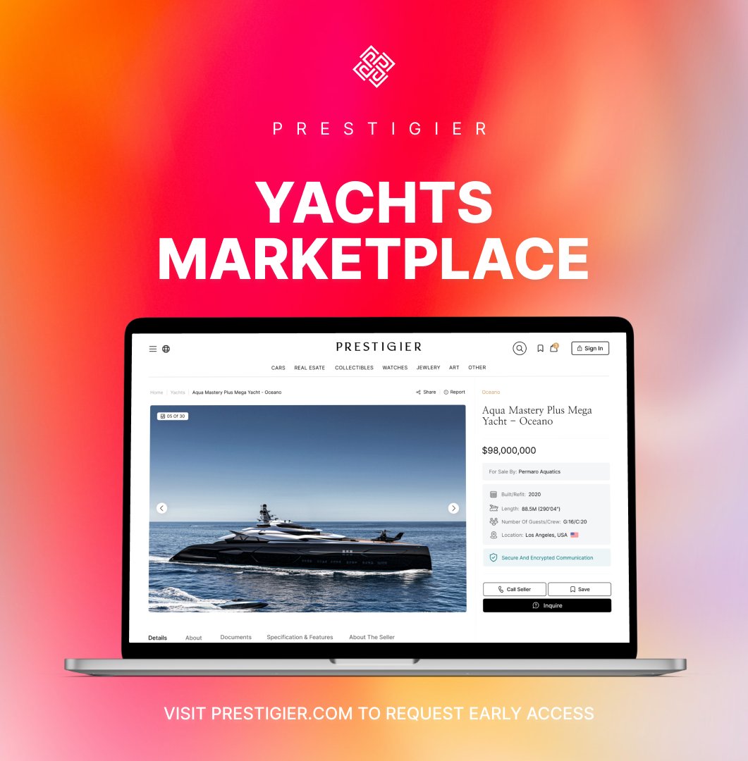 prestigier's tweet photo. By removing geographic barriers and providing inspiration and discovery, we will disturb this industry and make #Prestigier the go-to online destination for #luxury goods and #assets.

Visit https://t.co/gwGpDdpvRK to learn more

#yachts https://t.co/dAvrFmBLwX