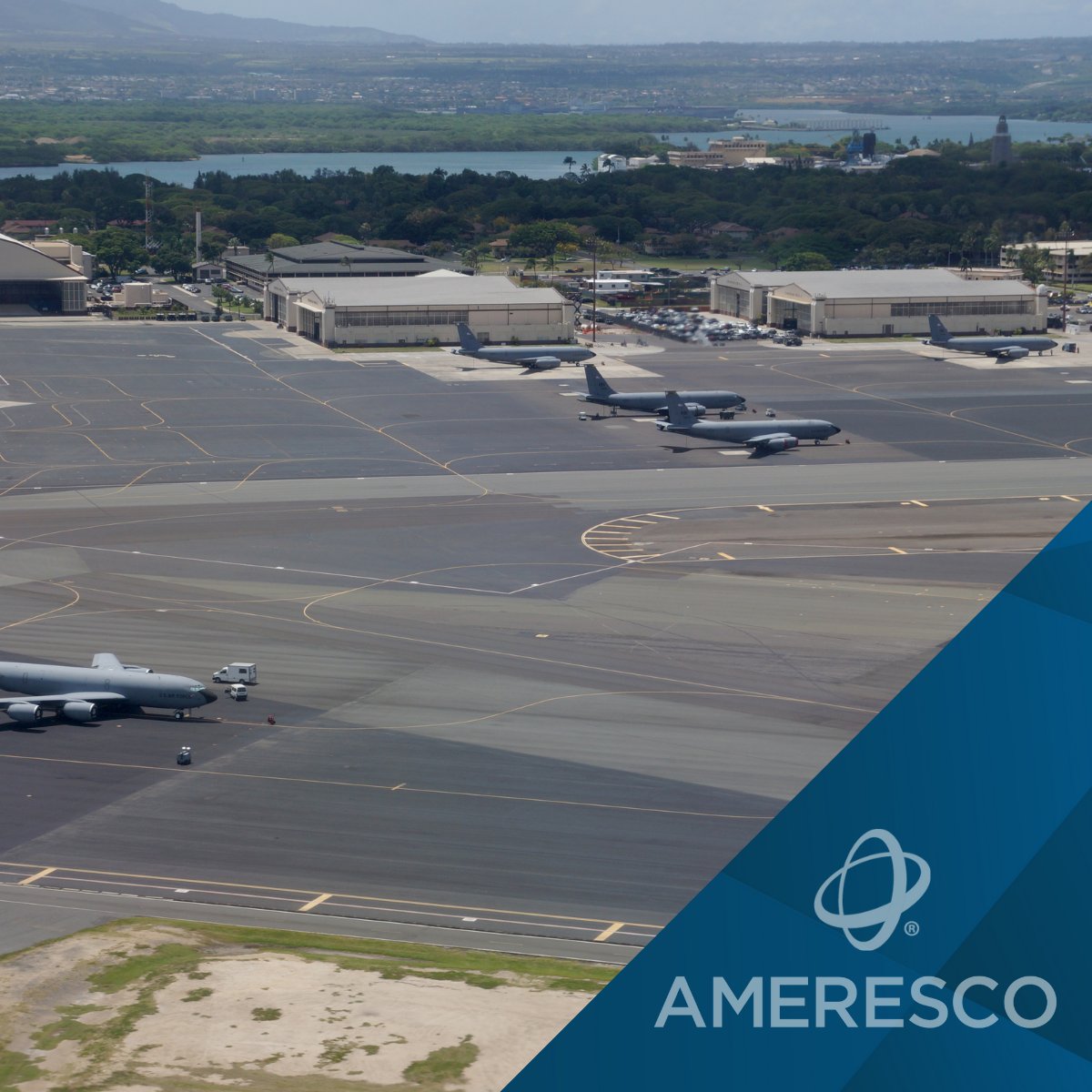 Ameresco's tweet photo. Excited to announce our Federal Solutions team’s partnership w/@lendlease's Hickam Communities at @JointBasePHH. Our solutions will significantly increase #energyefficiency, reduce #carbonemissions, &amp; increase comfort of military families on Hickam AFB. Go:https://t.co/taYgtRHL5D https://t.co/gJLfl1VXUE