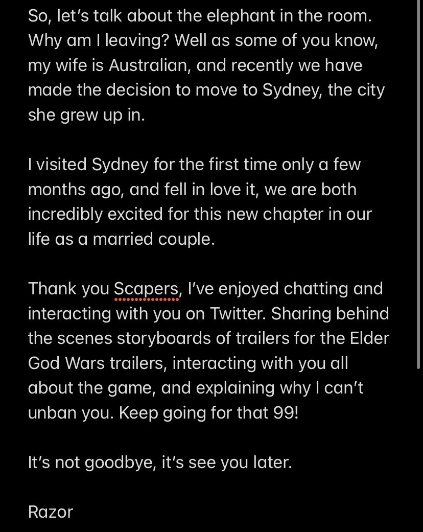 EditorRazor's tweet photo. Goodbye Jagex! Onto the next adventure 🇦🇺🦘 https://t.co/3i8K8GBFbR