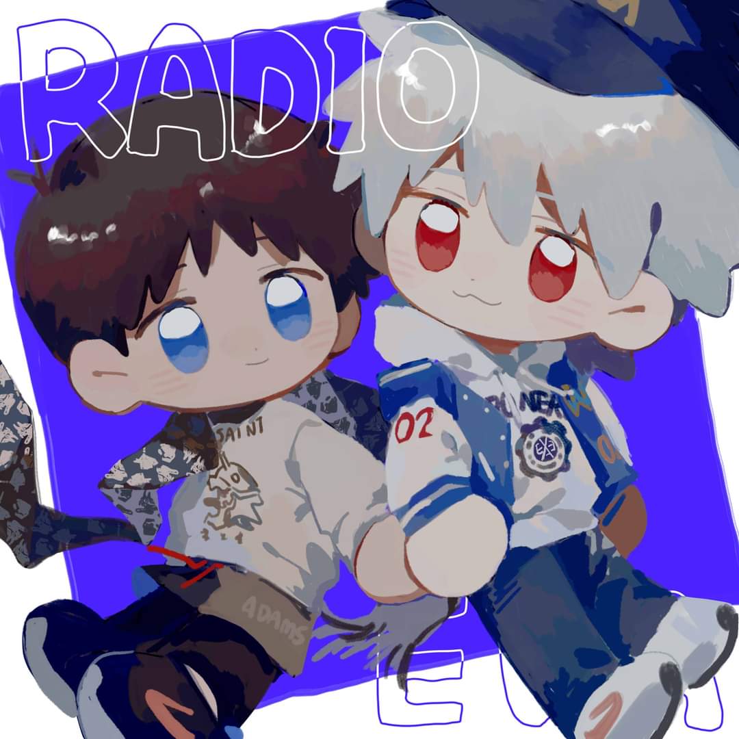 ikari shinji ,nagisa kaworu 2boys multiple boys male focus blue eyes red eyes scarf hoodie  illustration images