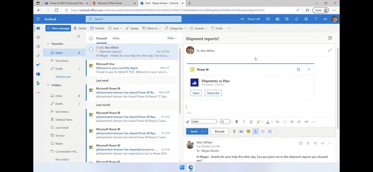Embedding Power BI reports inside Outlook. #MSBizAppsLaunchEvent
