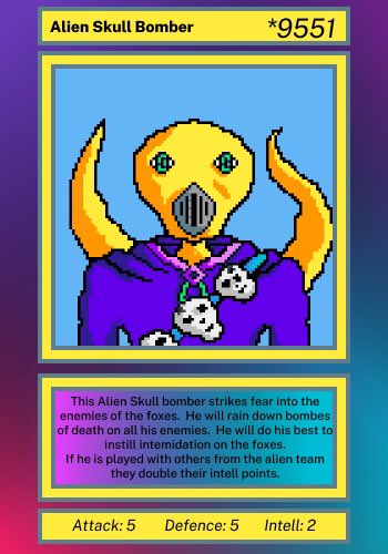 SpacefoxesAlien's tweet photo. Aliens invaders fighting the fox alliance!! https://t.co/abdihNFuYG come join the war.  Pick up your collectible card #NFT for .005 poly all based off my 9 year olds nightmare!! -#FoxCommander https://t.co/8QgeL5tNIU