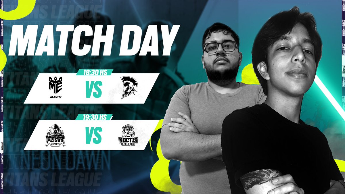 #Matchday / Dia 2 

Los enfrentamientos de la jornada 5 continuan hoy por nuestro canal de twitch: 

twitch.tv/titansleague

⚔️<a href="/MaEs_esports/">MaEs Esports</a>  vs <a href="/CrkgEsports/">CRKG ESPORTS</a> 
⚔️<a href="/PoisonEsportss/">Poison Esports</a>  vs <a href="/Noctis_Bellator/">Noctis Bellator</a> 

@R6esportsLATAM