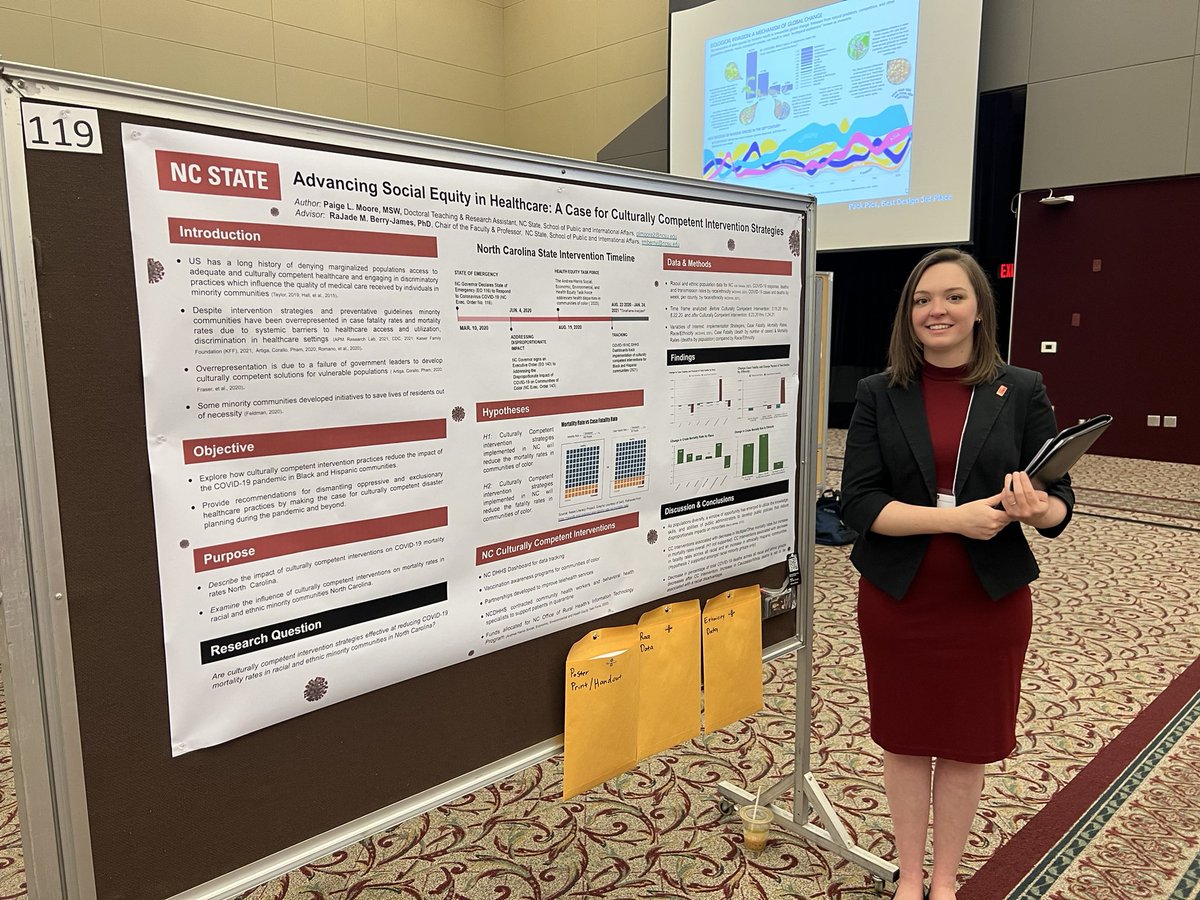 <a href="/PaigeLaineMoore/">Paige Laine Moore, PhD</a>, a PhD student from <a href="/NCStateSPIA/">NCStateSPIA</a>, presenting her research on social equity and healthcare at the <a href="/ncstate/">NC State University</a> research symposium and rocking it! <a href="/NCPAAlliance/">NCPAA</a>