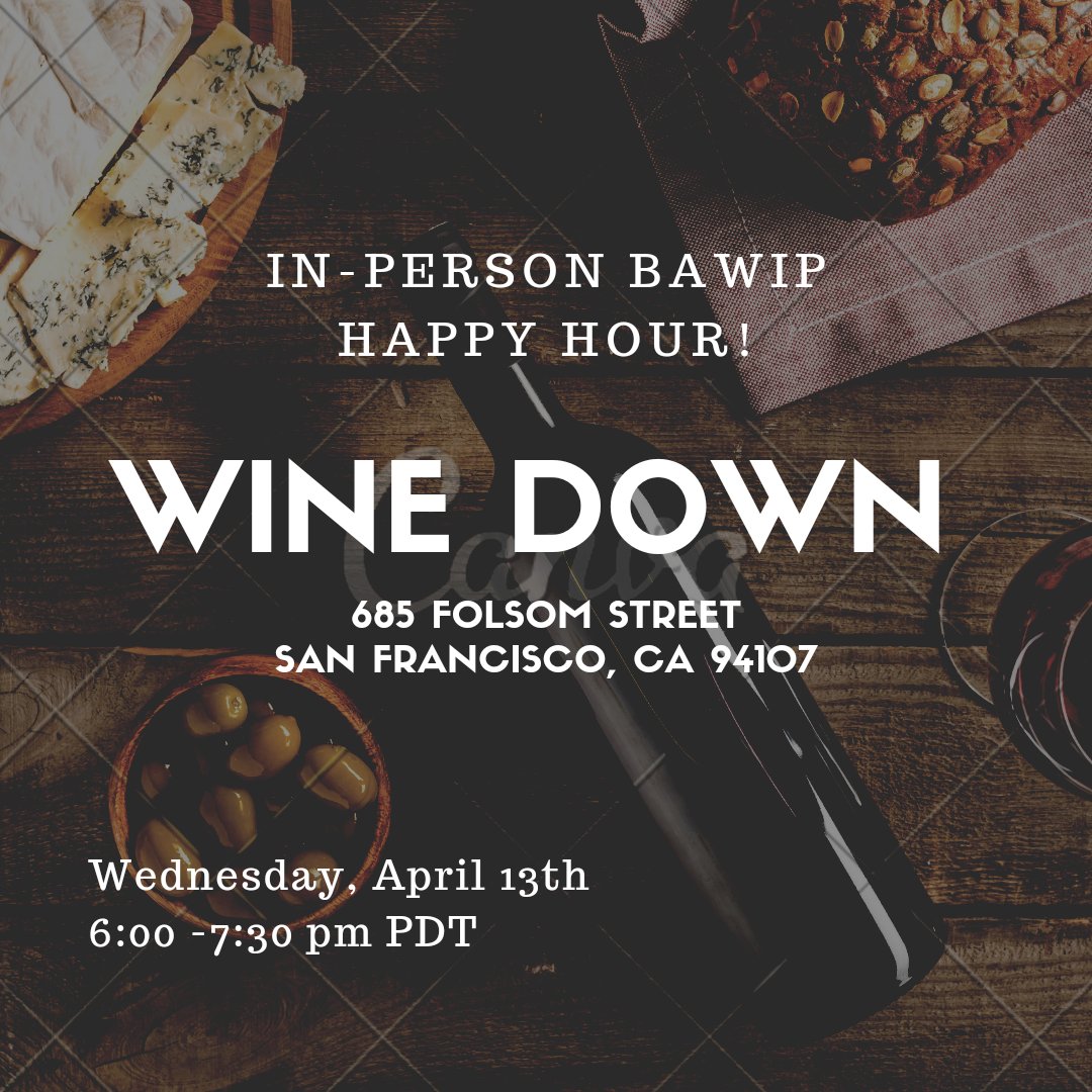 🍷Our monthly happy hour is in-person this month!🍷

Join us next Wednesday, April 13th at <a href="/Wine_Down_SF/">Wine Down SF</a>! You can find more info about the event, registration, and Wine Down's COVID policies at the link in our bio!