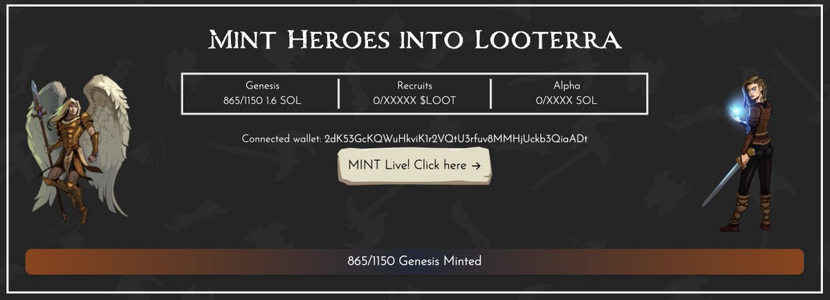 tmifma's tweet photo. Only a few heroes remain in the Great Hero Mint! Do not miss your opportunity to get a Gen0 Hero like you did with @DefiKingdoms!!  https://t.co/wgOq7oKx7D #P2E #Solana @LootHeroesNFT https://t.co/tsHR0HJFJr