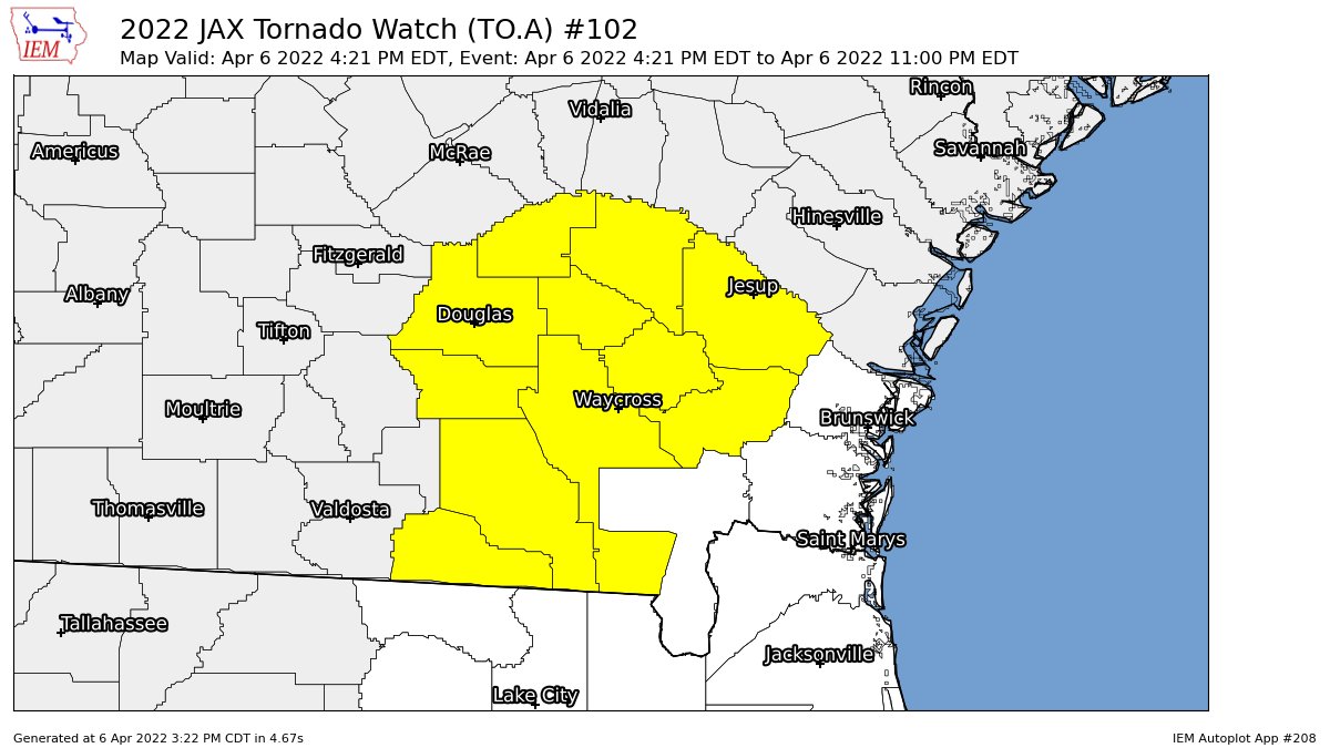 Severe Weather Alerts on Twitter "JAX issues Tornado Watch for Appling